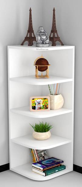 Madhuran Edan Engineering Wood Big Corner Stand Rack Set of 5 Size 12.4 X12.4 X 35.4 Inch Display Decorative Shelves Color White Particle Board Wall Shelf Engineered Wood Open Book Shelf