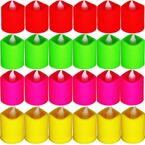 Aseenaa Smokeless Plastic LED Tealight Candle | Flameless Tealights | Decorative Candles Light For Home And Diwali Decoration | Battery Operated Unbreakable Lights For Outdoor And Indoor | Colour : Multi | Pack Of 24 Candle