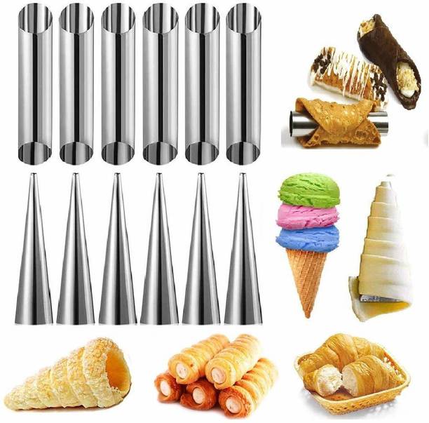 NIDY 12 Pcs DIY Non-Stick Stainless Steel Baking Cones & Tubes Set. Spiral Horn Pastry Cream Roll Tubes/Cake Cone Mold/Cannoli Forms/Ice Cream Roll Cream Roll Horn