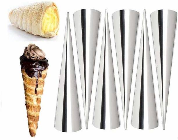 NIDY 6 Pcs DIY Non-Stick Stainless Steel Baking Cones Set. Spiral Horn Pastry Cream Roll Tubes/Cake Cone Mold/Cannoli Forms/Croissant Shell Metal Ice Cream Roll/Funnel Shape/Kitchen/Party Cream Roll Horn