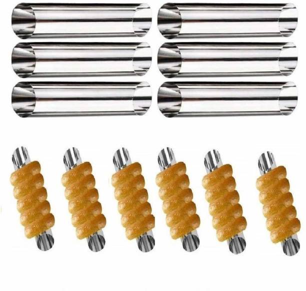 NIDY 6 Pcs DIY Non-Stick Stainless Steel Baking Tubes Set. Spiral Horn Pastry Cream Roll Tubes/Mold/Cannoli Forms/Croissant Shell Metal Ice Cream Roll/Funnel Shape/Kitchen/Party Cream Roll Horn