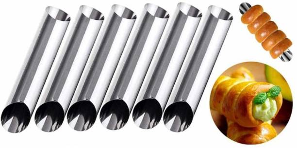 NIDY 6 Pcs DIY Non-Stick Stainless Steel Baking Tubes Set. Spiral Horn Pastry Cream Roll Tubes/Mold/Cannoli Forms/Croissant Shell Metal Ice Cream Roll/Funnel Shape/Kitchen/Party (6) Cream Roll Horn