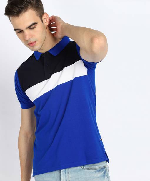 Men Solid Polo Neck Pure Cotton Dark Blue T-Shirt