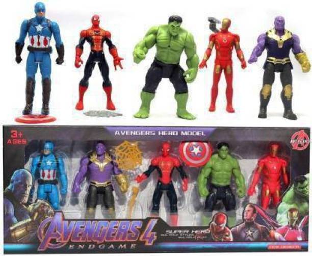 SSJMart Avengers Hero Action Figure of 5 Super Heroes Captain America , Iron man , Spiderman , Hulk and Thanos Action Figure (Multicolor)