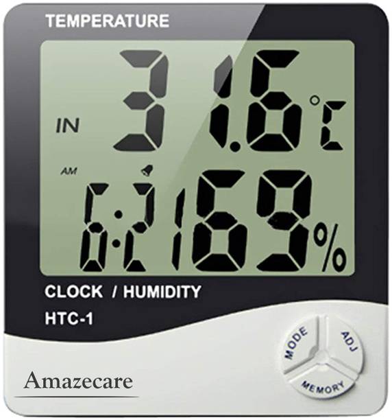 AMAZECARE Imported Humidity Meter HTC Clock High Accuracy LCD Display Thermometer Hygrometer Thermometer All-in-One Digital Moisture Measurer All-in-One Digital Moisture Measurer
