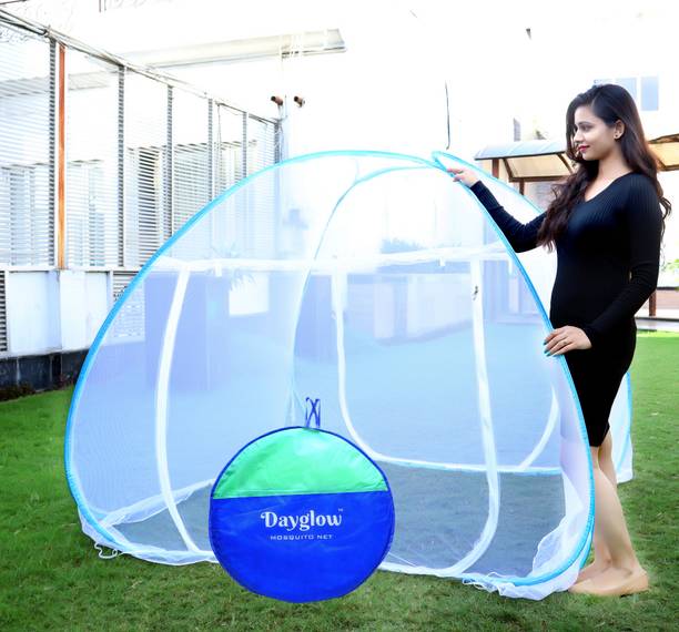 DAYGLOW Polyester Adults Washable Mosquito Net for Single Size Bed | Polyester, Foldable, High Durability, Lightweight with Free Saviours | Mosquito Net for Kids, Adults | Size : 6 x 6.5 Mosquito Net