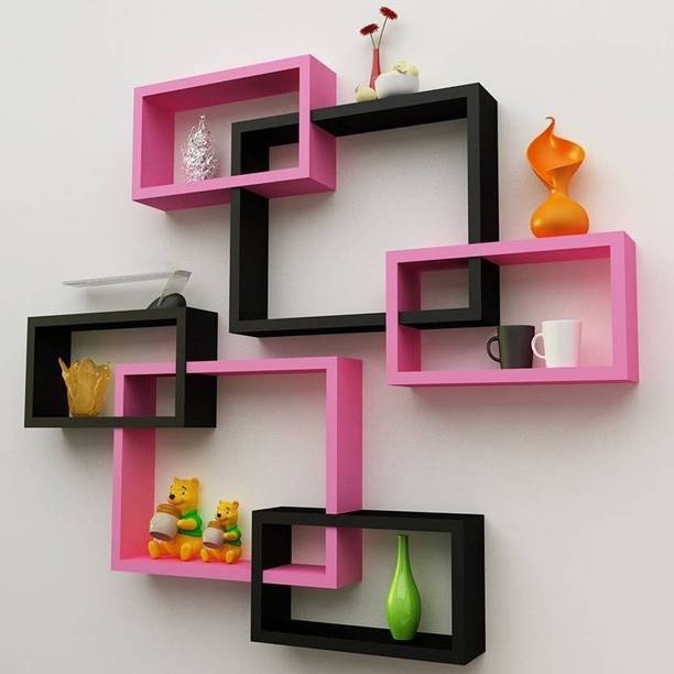 ONLINECRAFTS wooden shelf attach (pink ,black) double Wooden Wall Shelf