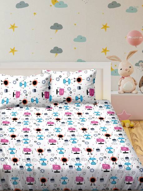 BELLA CASA 180 TC Cotton Double Cartoon Flat Bedsheet