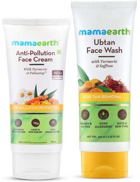 Mamaearth Natural Radiance Combo (Anti-Pollution Daily Face Cream 80ml + Ubtan Face Wash 100ml)