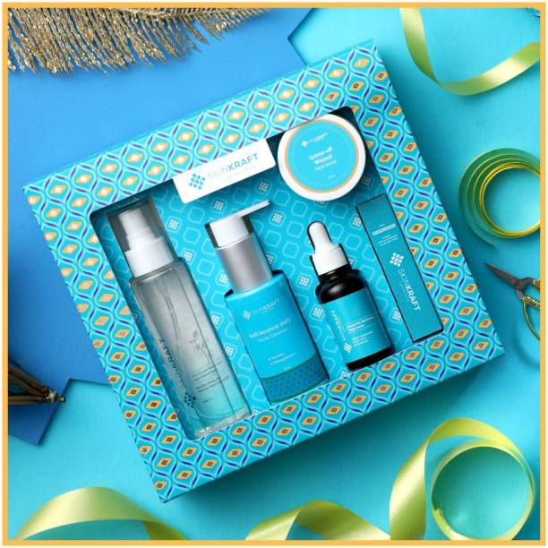 Skinkraft Festive Essential Face Kit | Beauty Kit Gift for Women & Men | 5 in 1 Gifting Kit | Daily Face Wash | Face Cleanser | Face Scrub | Niacinamide Toner | Hyaluronic Face Toner | Lip Balm