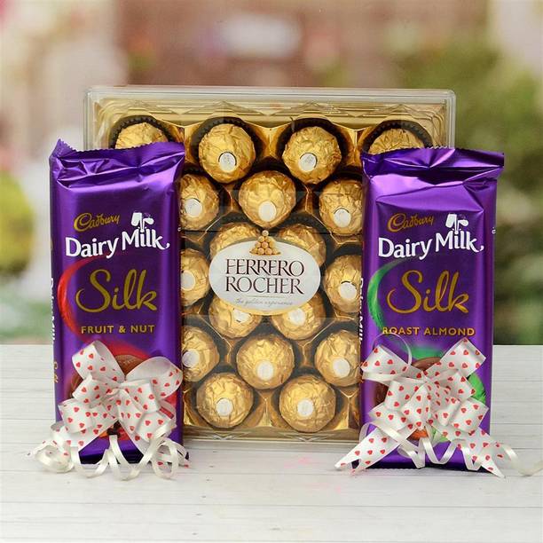 Cadbury Chocolate Gift Hamper l Ferrero Rocher 24 Pc Set With Dairy Milk Silk - Best Diwali Gift Combo