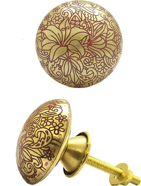 BUCKLER B-14 Flower Brass Maroon Gold Antique-Pull Knobs Brass Cabinet/Drawer Handle