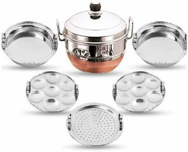 Bigbought ll-in-One Stainless Steel Idli Cooker Multi Kadai Steamer Copper Bottom With Lid, Big Size with 5 Plates 2 Idli, 2 Dhokla, 1 Patra Plate Induction & Standard Idli Maker Multi Kadhai,Pot Pan Set Combo Tope Copper Tapeli/Patila/Cookware/Dhokaliyu/Dhokla Maker, Patra Maker, Momo’s, Curries ,Handi Copper Bottom Bowl Set Dhokli Maker Set, Cooking Ware (KitchenWare/Home Appliances)Cooking Ware Cookware Combo Multi Purpose Unique Latest Design Good Quality Handi Bowl Idli Maker Paddu Maker / Dhokla Making Kadai Cooking Set Standard Idli Maker (5 Plates , 14 Idlis ) Standard Idli Maker