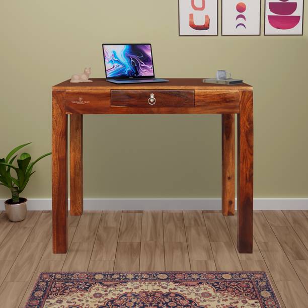 Tamannaartpalace Solid Wood Wide Study Table with Storage in Natural Honey Oak Finish, DIY (Do It Yourself) Solid Wood Study Table
