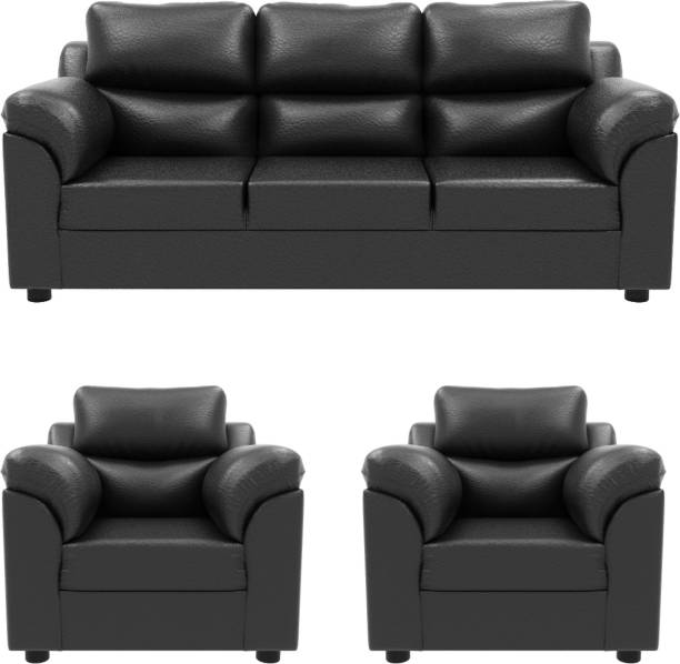 Sekar Lifestyle Comfort Series Leatherette 3 + 1 + 1 Black Sofa Set
