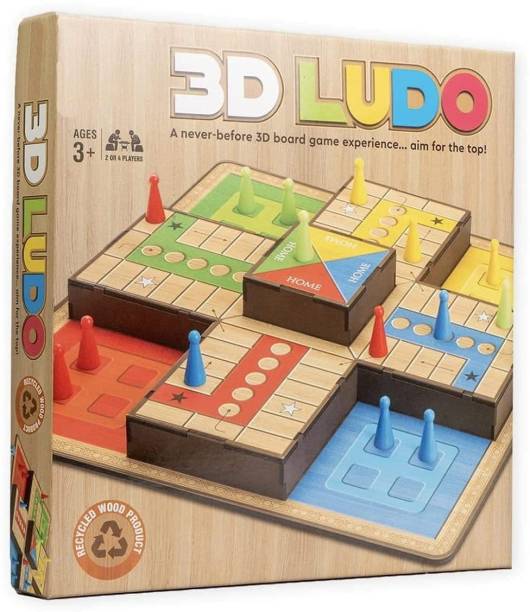 FRISTA DESIGN 3D Ludo Board Game , Eco Friendly Wooden Made 3D Ludo Game Toy Play with Kids and Adults. Ludo Pack Includes 1 Playing Board , 1 Dice , 16 Pegs Dart Board Board Game