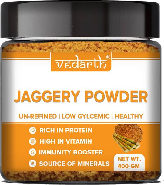 Vedarth Natural Jaggery Gur Powder (400-gram) Premium quality Raw Sugarcane Powder Natural Sweetener Powder Jaggery