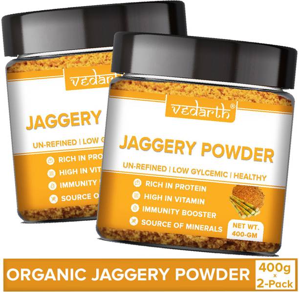 Vedarth Organics Jaggery Gur Powder (400x2pack) Premium quality Raw Sugarcane Powder Natural Sweetener Powder Jaggery