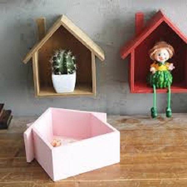 AN Craft Wall shelf Hut Lodge House Shaped Shelf Wall Mounted Wooden Shelves Hut Display / Storage Unit Kids Room Shelf MDF MDF (Medium Density Fiber) Wall Shelf