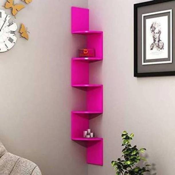 HabibaArtGallery Wall shelf Zigzag Corner Wall Mount Shelf Unit/Racks and Shelves/Wall Shelf/Book Shelf/Wall Decoration/ Corner Zigzag Mounted Floating 5 Rack MDF (Medium Density Fiber) Wall Shelf