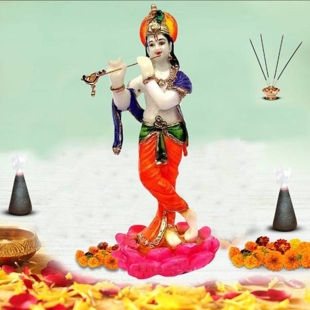 krishnagallery1 Standing Lord Krishna Statue Murti Marble Finish , Radha Krishan Murti , Krishna idol , Love Couple statue Decorative Showpiece - 30 cm