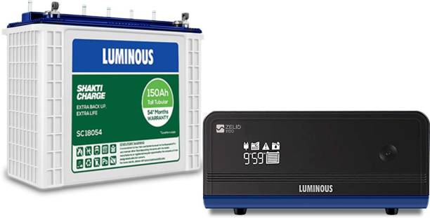 LUMINOUS ShaktiCharge SC18054 150Ah Tall Tubular Battery With Zelio+1100 Inverter Tubular Inverter Battery