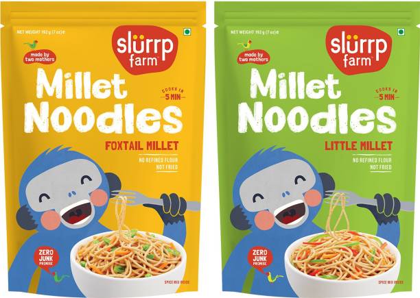 Slurrp Farm Millet Noodles – No Maida, Not Fried, Foxtail Millet and Little Millet Noodles, 192 g each (Pack of 2) Hakka Noodles Vegetarian