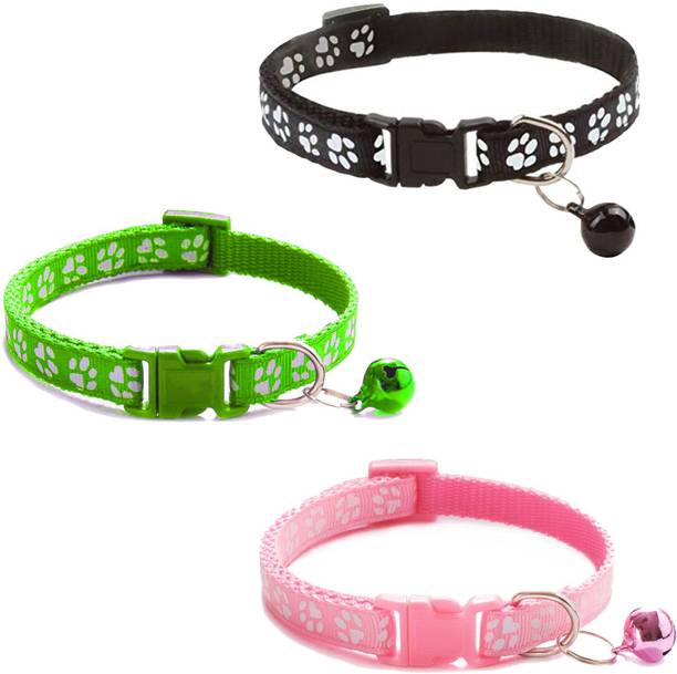 Litvibes Cat collars Set of 3 with bell,Kitten and small dogs soft adjustable collar safe,solid and protection breakaway for cats and puppies,cute kitty neckband with Paw print- (Pink,Black,Light Green) Cat Everyday Collar
