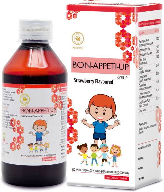 HerbRoot Surya Herbal Ayurvedic Strawberry Flavoured Bon-Appeti-Up Syrup (200 ml) for Digestive Health, Appetite Stimulation & Healthy Liver (Pack of 5)