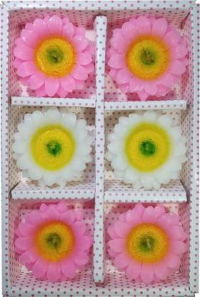 Kidzfun Set of 6 PINK Sunflower Flower Shape Floating Candle for Diwali Decoration, Home Decoration,Christmas Festivals, Birthday Decoration | Decorative Designer Smokeless Diwali Candles Crystal (Pack of 6) Table Diya Set