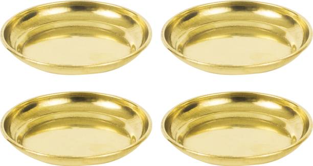 स्पिलबॉक्स Brass Deepak Diya Oil Lamp plate for Home Temple Puja Articles Decor Gifts-4 सेक्शन्ड प्लेट