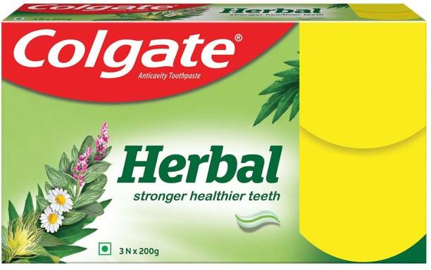 Colgate Herbal Toothpaste, Goodness of Natural Ingredients for Healthy Teeth, 600 gm, Buy 2 Get 1 Toothpaste