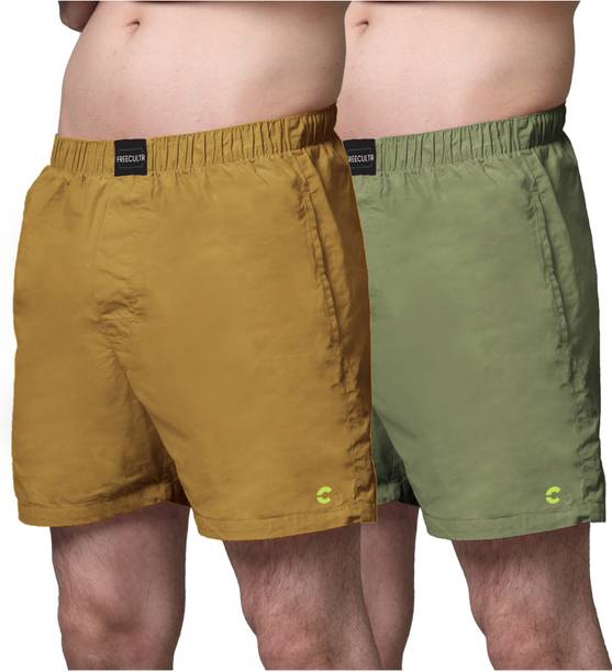 Pack of 2 Men's Silky Soft, Non-Pilling Micromodal All Day Boxer Shorts with Dual Deep Side Pocket Solid Men Boxer