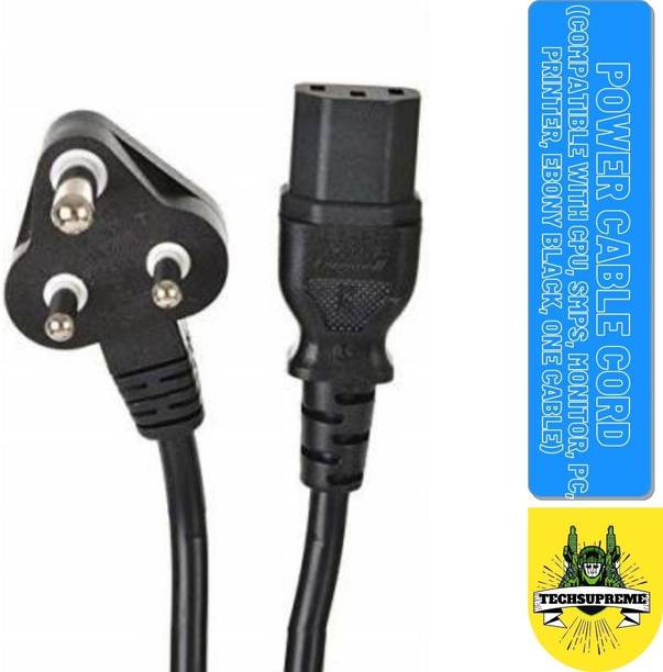 TechSupreme Power Cord 2 A 1.5 m Plastic Power Cable Cord for Desktops PC and Printers/Monitor SMPS Power Cable IEC Mains Power Cable 1.5 m Power Cord (Compatible with CPU, SMPS, Monitor, PC, Printer, Ebony Black, One Cable)
