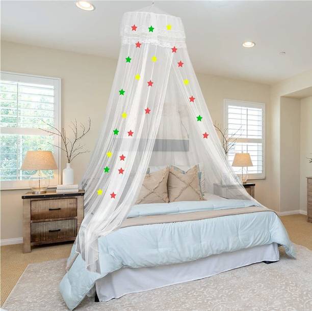 Classic Mosquito Net Polyester Adults Washable Plain Round Ceiling Hanging Net for Double Bed - (60*285*1200) Mosquito Net
