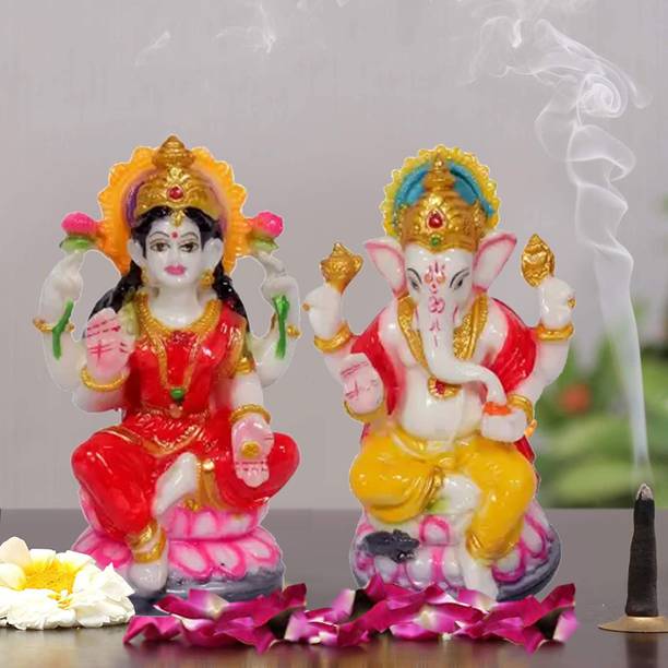Kitlyn Multicolor Laxmi-Ganesh Statue - MATA Lakshmi With God Ganesha Idol Decorative Showpiece  -  12 cm