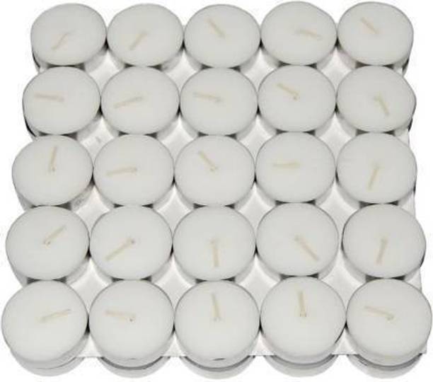 Theothersyx Wax tea light Candle set of 50 for all type of festival ,Diwali special , Navratra etc., these tea lights smokeless & burning time (approx) 2-3 hour Aluminium 50 - Cup Tealight Holder Set (White, Pack of 50) Candle