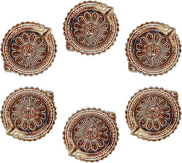 RESHAMM LIFE CARE Diwali dipawali festival relegions puja pooja Ceramic (Pack of 6) Table Diya Set
