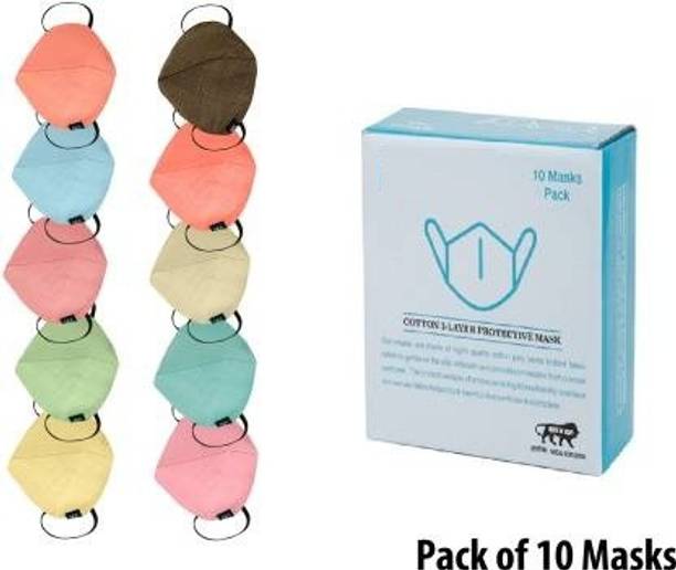 Wellstar Protective Face Mask with NOSE CLIP, CE ISO & GMP Certified Bacterial Filtration COTTON UNISEX 3-LAYER N95 PROTECTIVE REUSABLE AND WASHABLE Face Mask Respirator WASHABLE FABRIC Water Resistant, Reusable, Washable Cloth Mask With Melt Blown Fabric Layer (Multicolor, Free Size, Pack of 10, 3 Ply) Non-Washable, Water Resistant