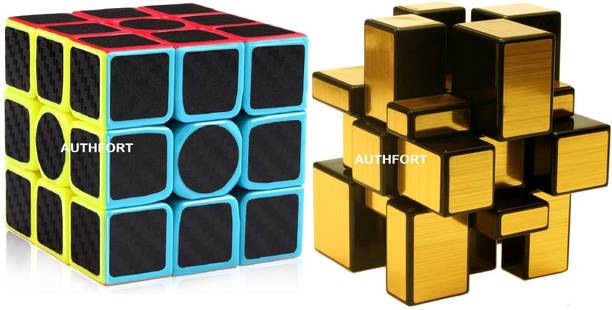 Authfort Mirror Gold & 3x3 Carbon Speed Cube set