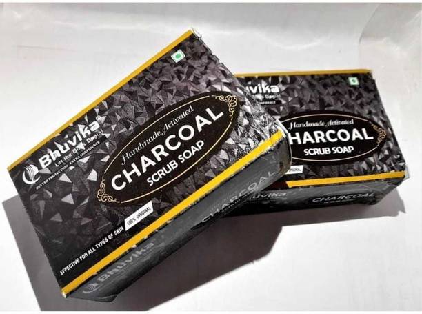 bhuvika Handmade Activated Charcoal Scrub Soap Pack of 2 (2x125g)
