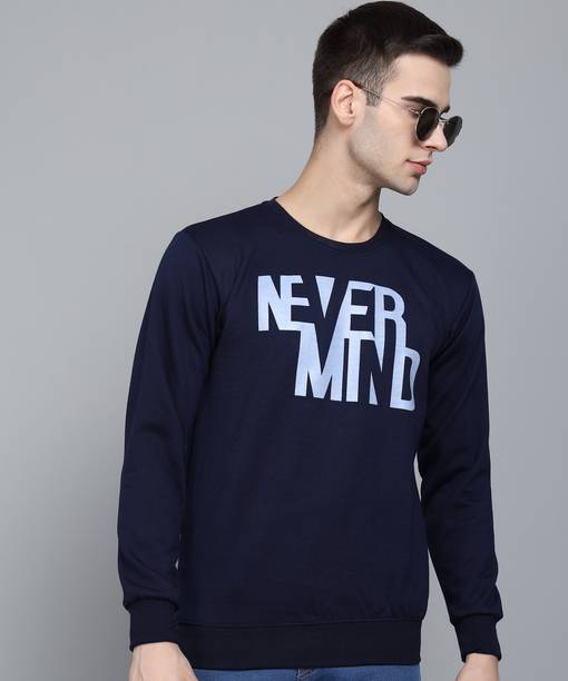 TRENDY WOLRD Graphic Print Round Neck Casual Men Dark Blue Sweater