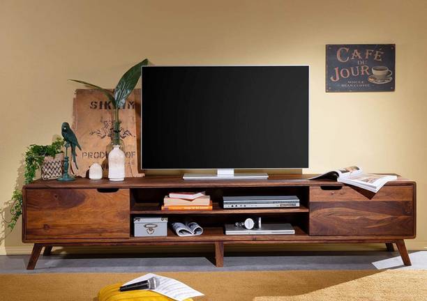 G Fine Furniture Sheesham Wood Tv Cabinet/Stand For Living Room With 2 Shelf & 2 Door Stoarge Solid Wood TV Entertainment Unit