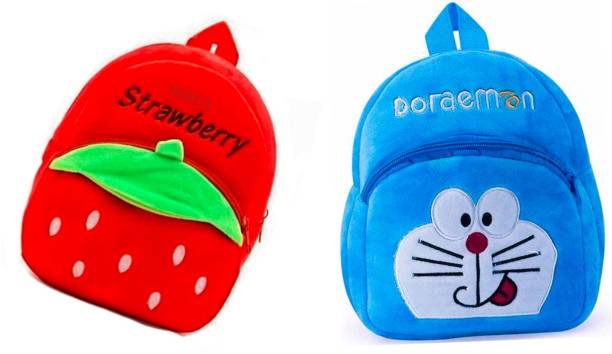 HERITI COLLECTIONS HERITI COLLECTION- kids first choice 2pc-Combo( DOREMONE & STREABERRY) bagpacks, Kids Bag , Plush Bags , School Bags for Kid Girl/boy. 1to 6 year kids School Bag