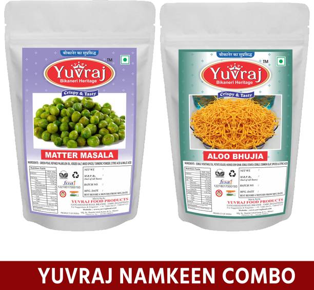 Yuvraj Food Product Masala matter & Aloo Bhujiya Bikaneri hand made Namkeen combo pack of 2 ( 400 Gm X 2 )