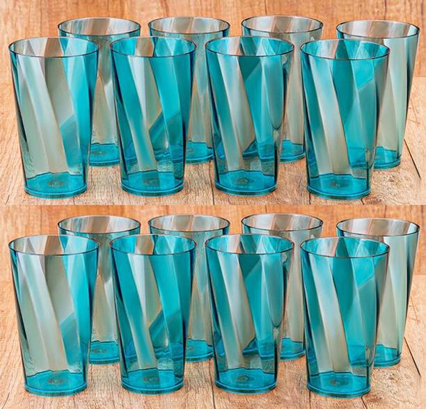 सेंट्रीकस TWISTED SHAPE Plastic Water Glasses Sky Blue Set Of 16 Glass Set ग्लास सेट