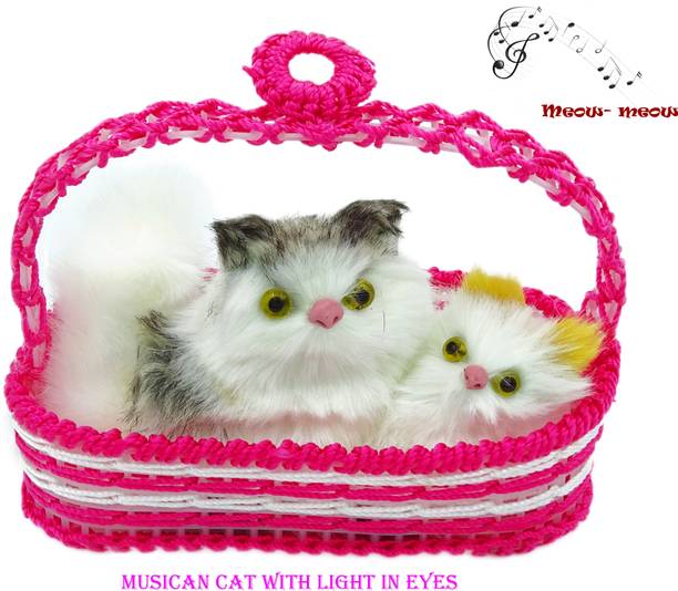 poksi Hello Kitty Beautiful cats with basket |Makes MEOW sound|Light in EYES|Battery Operated | Perfect toy or show piece