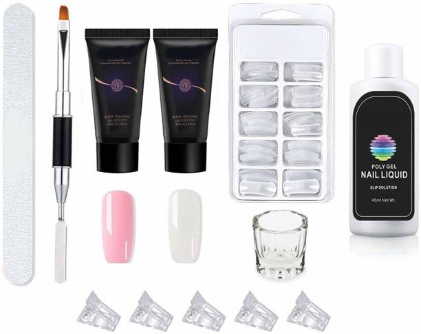 THR3E STROKES Acrylic Gel Poly Nail Gel Nail Extension Set (White) Nail Art Combo Kit