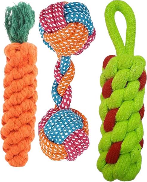 JAPIN Combo of 3 Durable Pet Teeth Cleaning Cotton Chew Toy For Dog & Cat