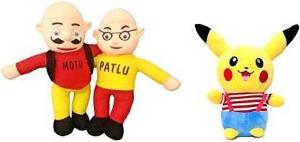 KPN Combo of very Stylish Plush and Adorable Motu Patlu And Clother Pikachu Combo Of 2 For Kids, Gift & Decoration (Teddy Bear) - 30 cm  - 30 cm